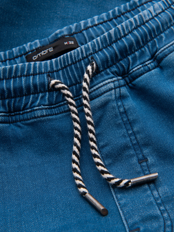 Spodnie męskie jeansowe joggery ze ściagaczem w pasie - niebieskie V1 OM-PADJ-0242