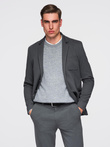 Men's SLIM knit jacket with subtle texture - graphite V1 OM-BLZB-0101
