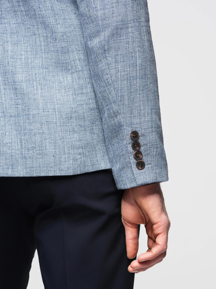 Men's REGULAR cut jacket with linen - light blue V3 OM-BLZB-0128