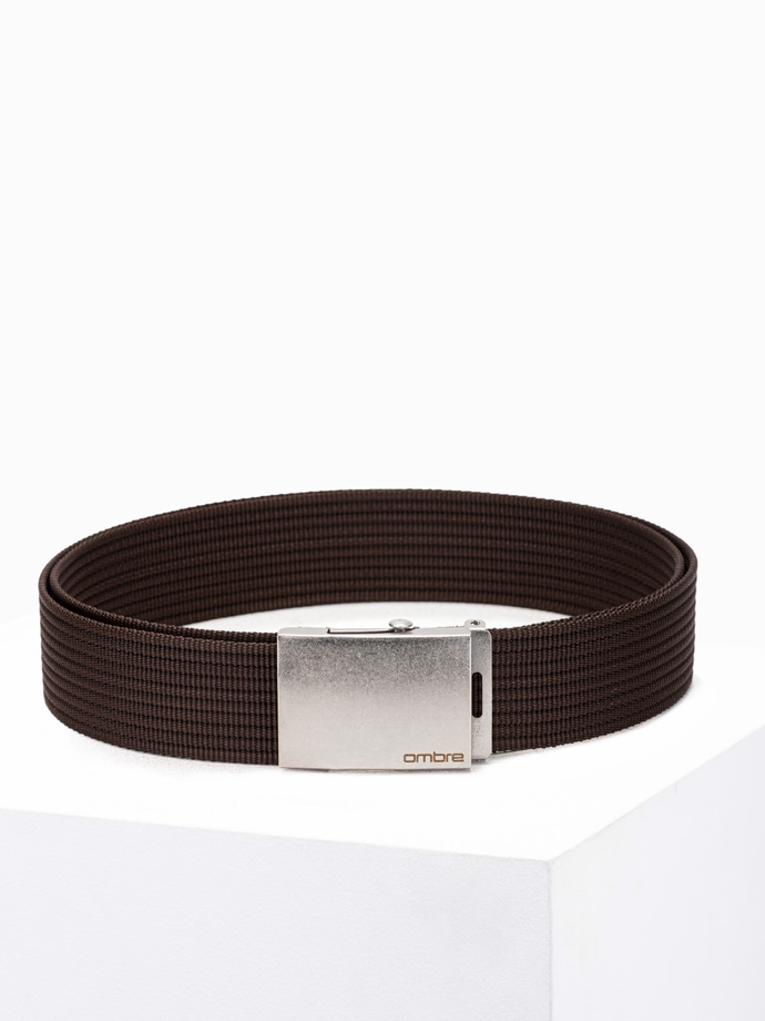 Men's belt with steamed buckle in aged silver - brown A029