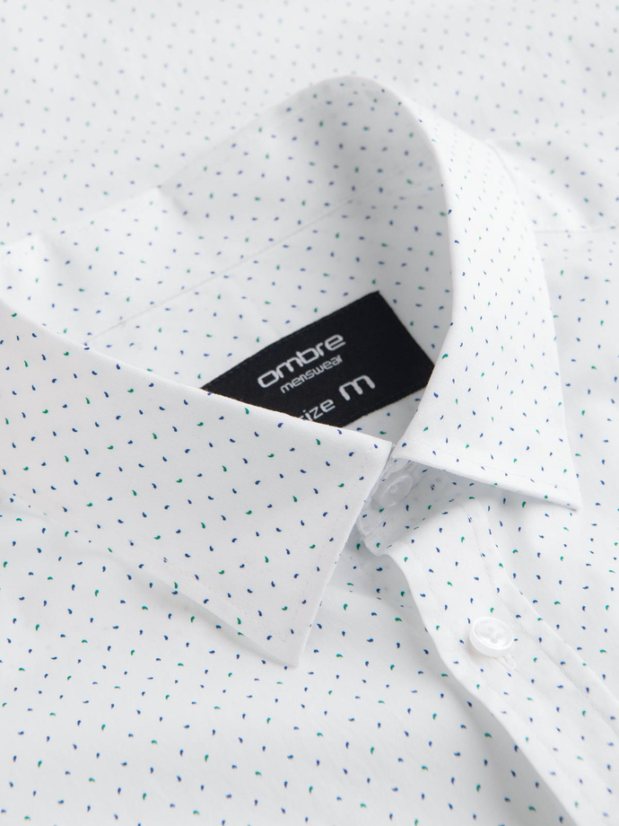 Men's cotton shirt with delicate patterns REGULAR FIT - white V1 K698