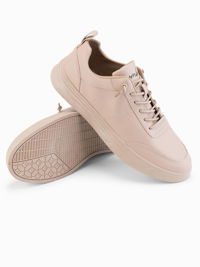 Men's monochromatic sports style shoes with stitching - beige V2 OM-FOCS-0159