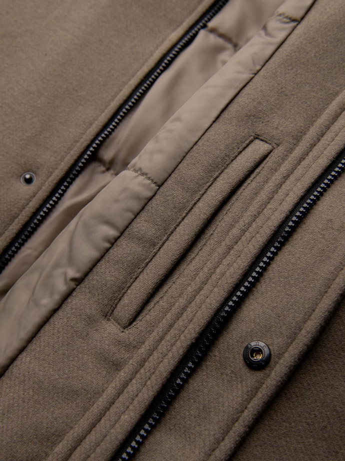Męski płaszcz parka z wełną i kapturem - khaki V2 OM-COWC-0132
