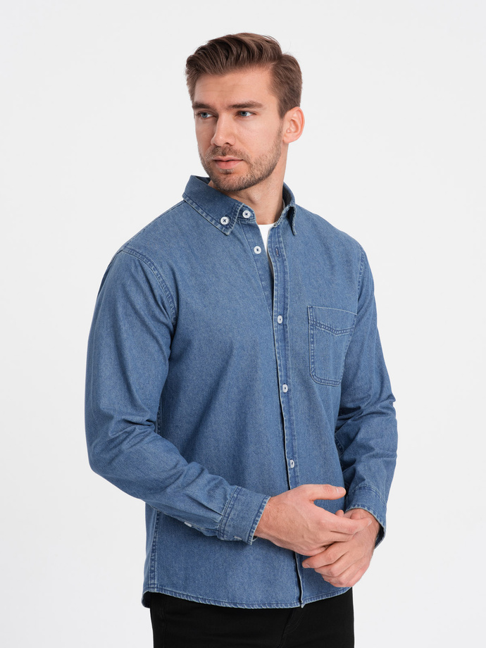 Classic men's SLIM denim shirt - blue OM-SHDS-0116