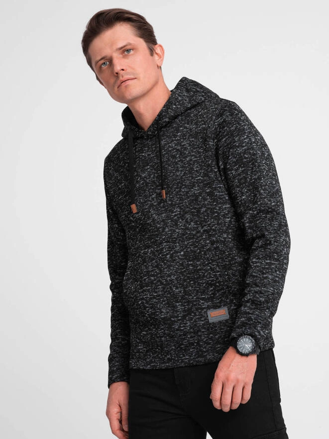 Men's non-stretch kangaroo hoodie - graphite melange V2 OM-SSNZ-0147