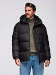Men's quilted jacket with high zipped hood - black V1 OM-JAHP-0238