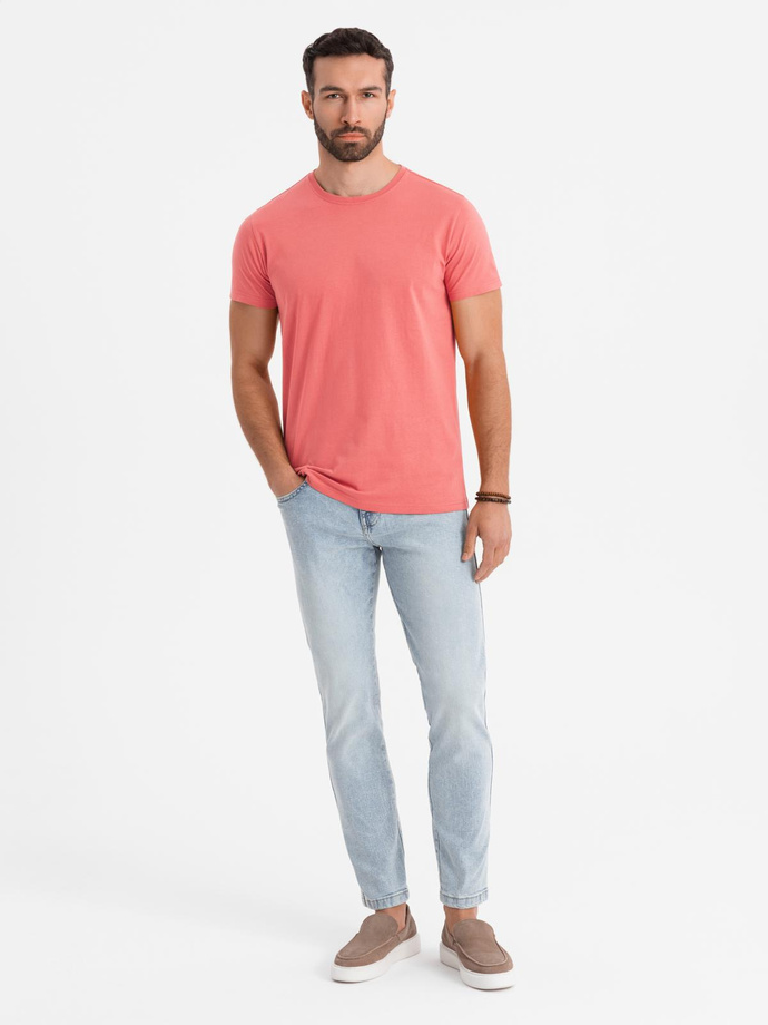 T-shirt męski klasyczny bawełniany BASIC - koralowy V17 OM-TSBS-0236