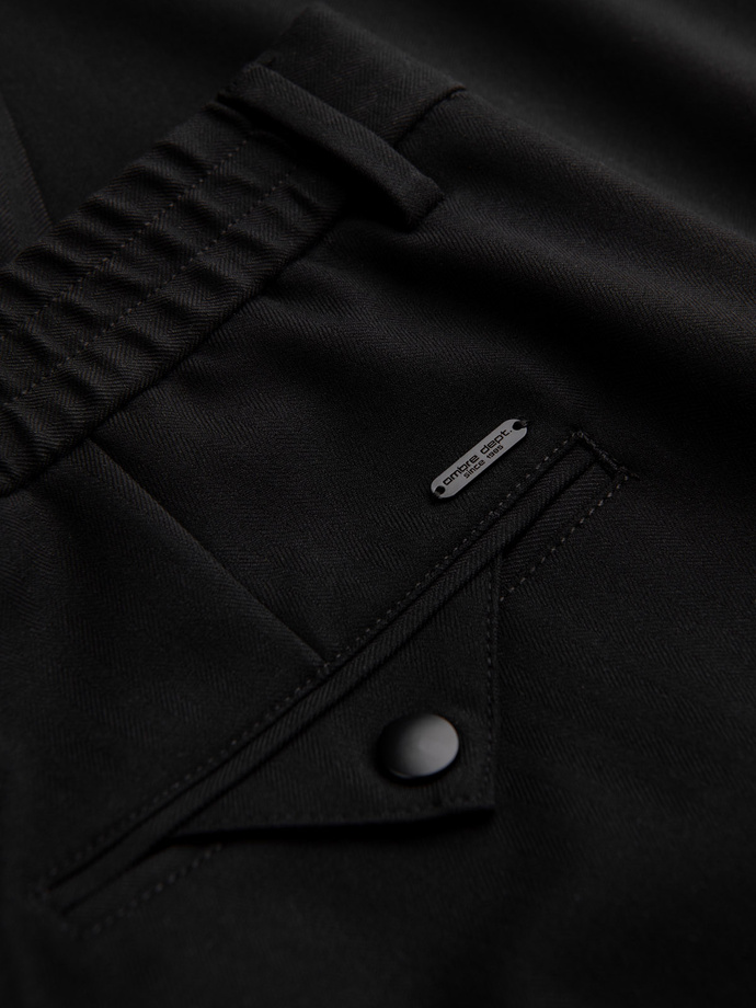 Męskie spodnie chino z gumką w pasie SLIM FIT - czarne V3 OM-PACP-0158