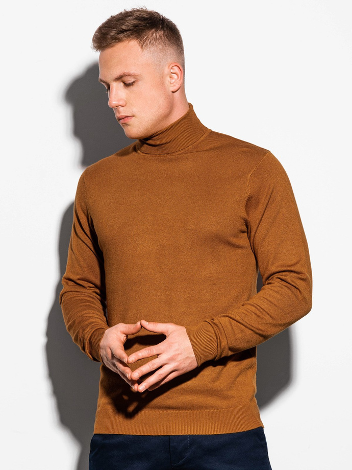 Sweter męski z golfem - camel E179