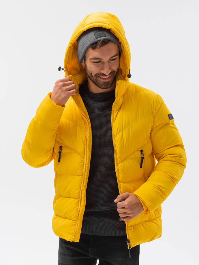 Men's winter jacket with unusual quilting - yellow V1 OM-JAHP-0127