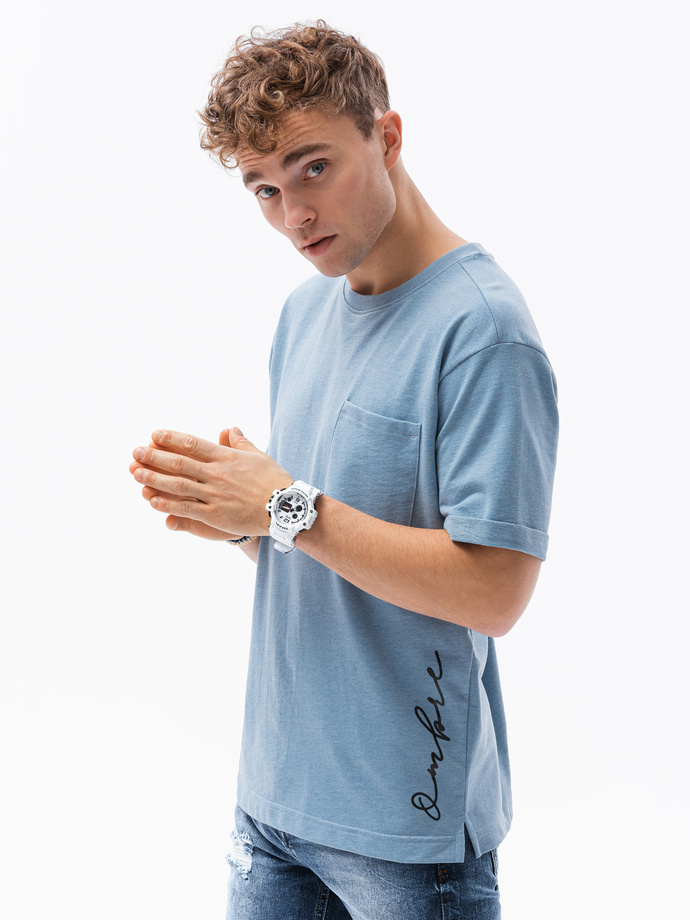 T-shirt męski z nadrukiem - niebieski S1371