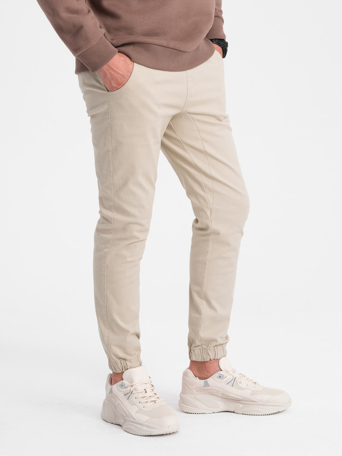 Men's fabric pants JOGGERS - beige V10 P885