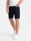 Men's denim shorts with rolled up legs - navy blue V1 OM-SRDS-0134