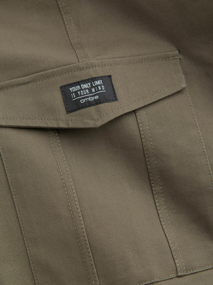 Men's pants with cargo pockets and leg hem - dark olive green V1 OM-PACG-0189