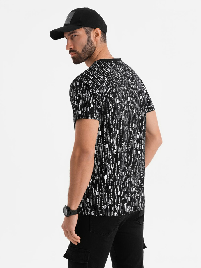 Cotton T-shirt with print and round neckline - black V2 OM-TSFP-0225