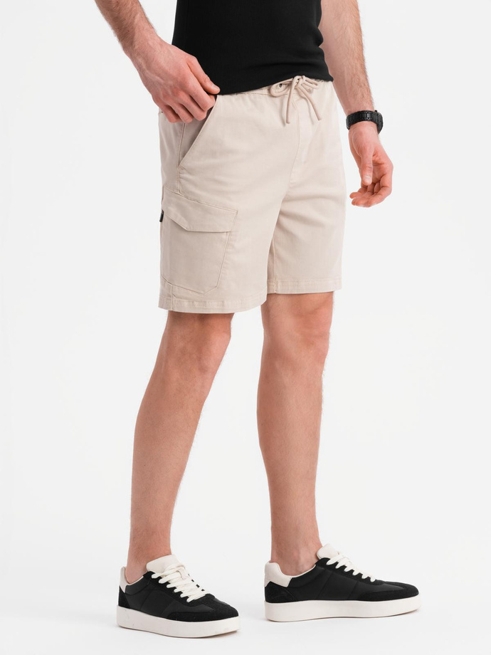 Men's loose-fit shorts with cargo pockets - cream V1 OM-SRCG-0194