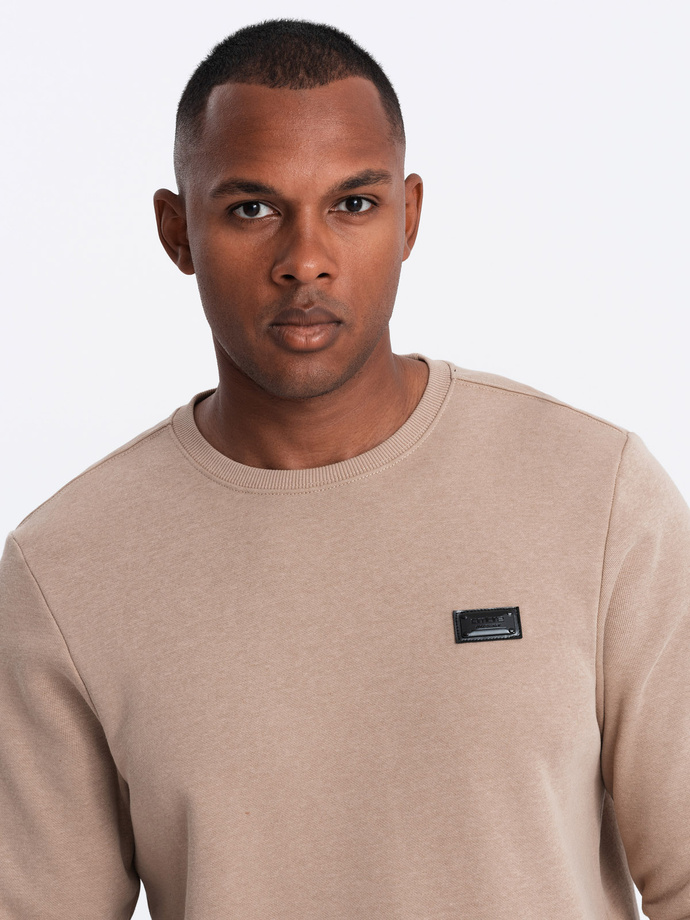 Men's non-stretch sweatshirt with metal pin - beige V1 OM-SSNZ-0136