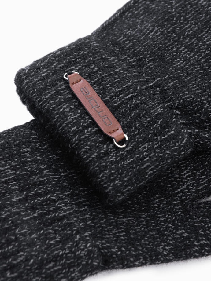 Men's knitted gloves with wool - black melange V1 OM-ACGL-0110
