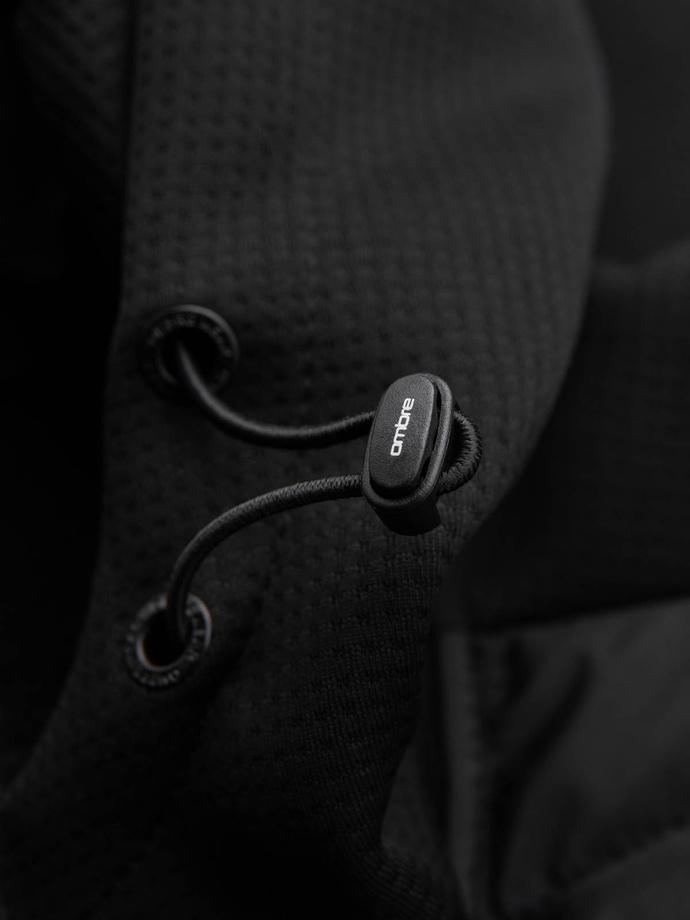 Men's lightweight jacket of combined materials with hood and decorative quilting - black V5 OM-JANP-0160