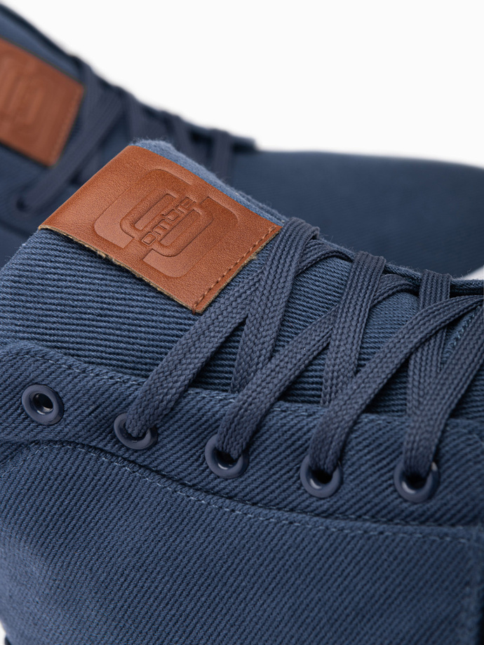 Męskie wysokie buty trampki z bawełnianego płótna – ciemnoniebieskie V1 OM-FOTH-0156