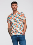 Men's cotton t-shirt with floral full print pattern - white V1 OM-TSFP-0249