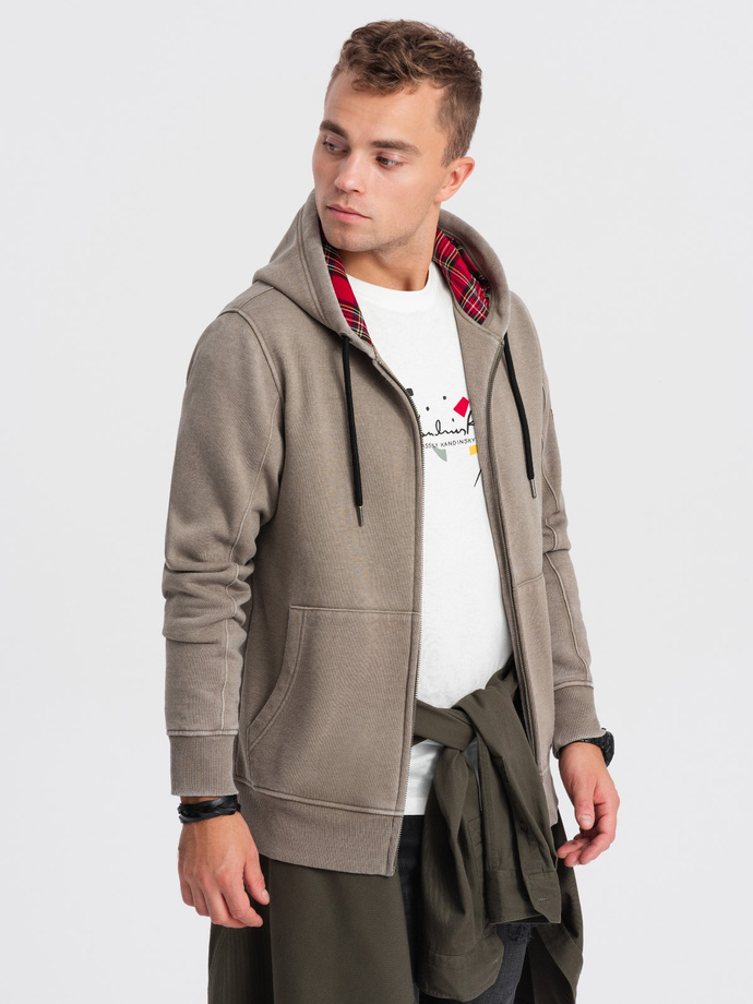Washable men's unbuttoned hoodie - khaki V2 OM-SSDS-0110