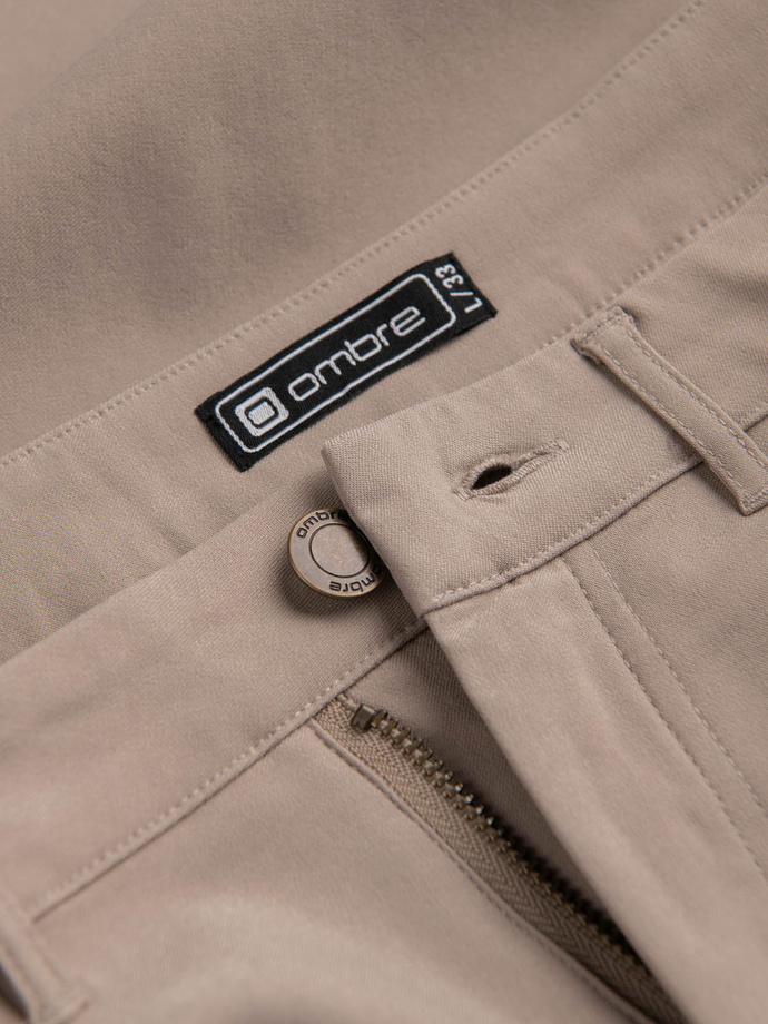 Men's REGULAR fabric pants with cargo pockets - beige V3 OM-PACG-0178