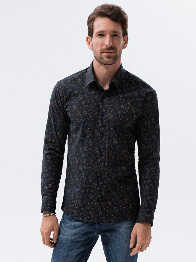 Men's elegant shirt with long sleeves - dark navy K594