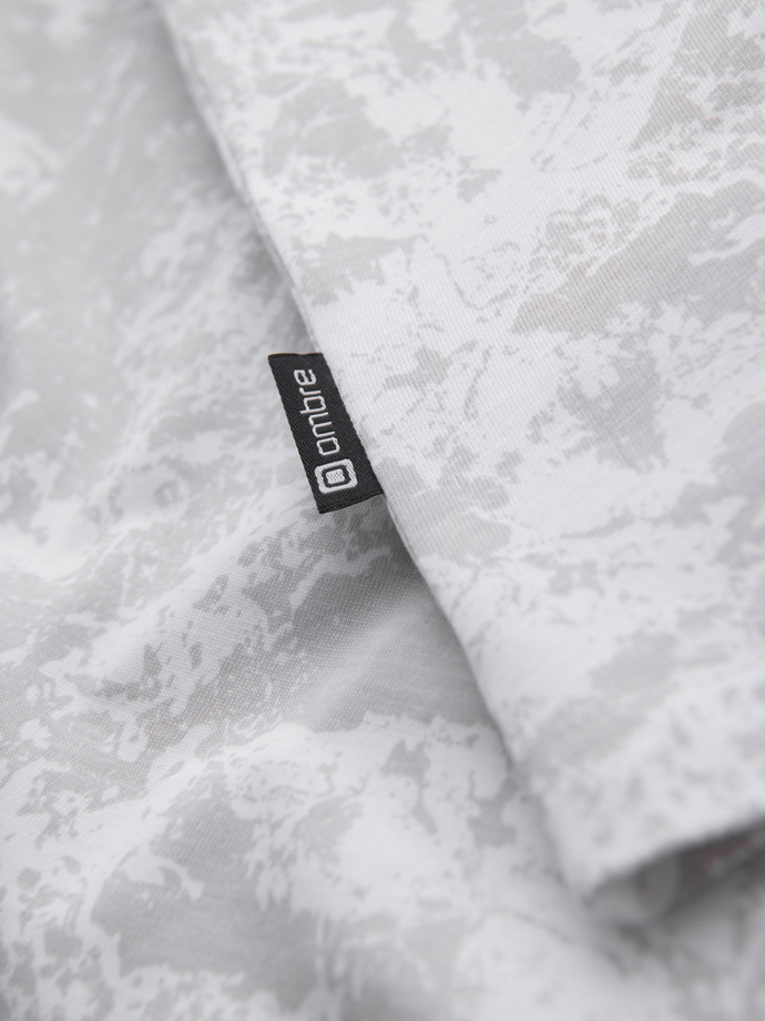 Wzorzysta bawełniana męska koszulka z krótkim rękawem – biała V1 OM-TSFP-0223