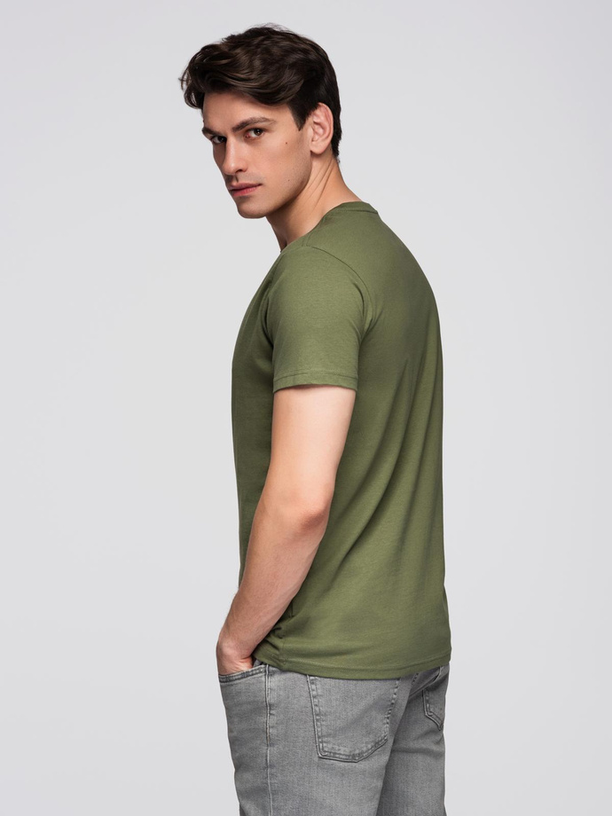 T-shirt męski klasyczny bawełniany BASIC - khaki V6 OM-TSBS-0236