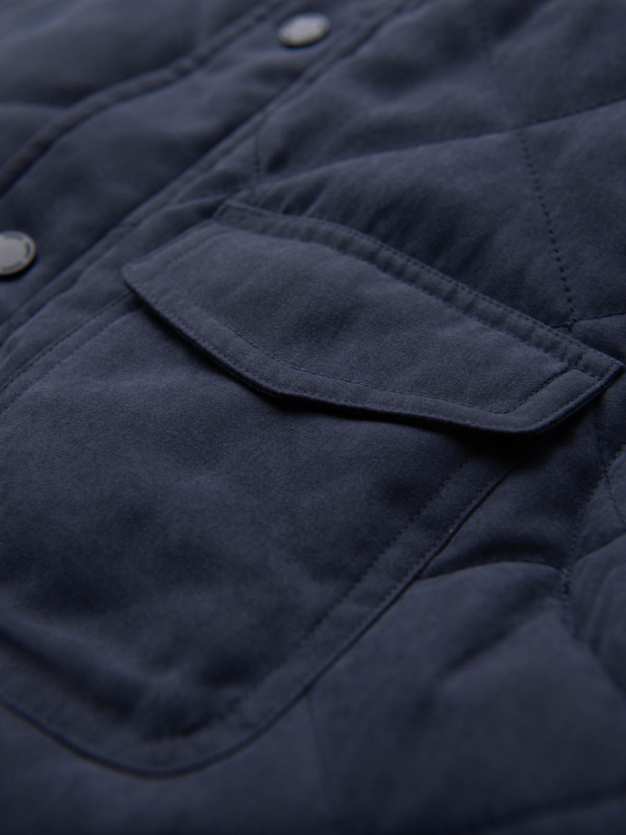 Men's peach effect quilted sleeveless jacket - navy blue V2 OM-JAVJ-0277