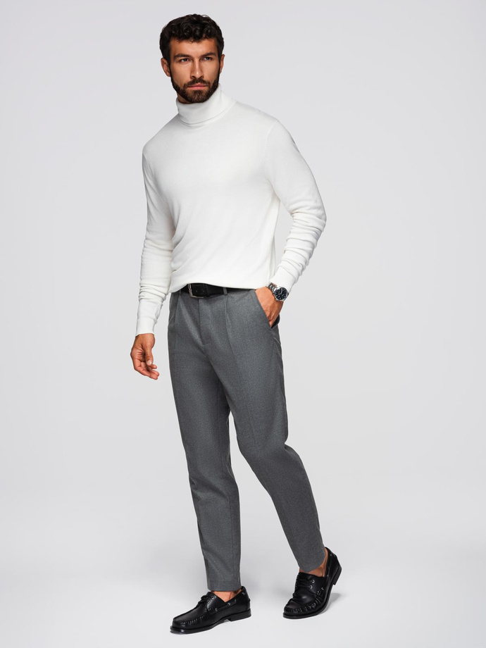 Men's knitted fitted turtleneck with viscose - ecru V3 OM-SWTN-0101