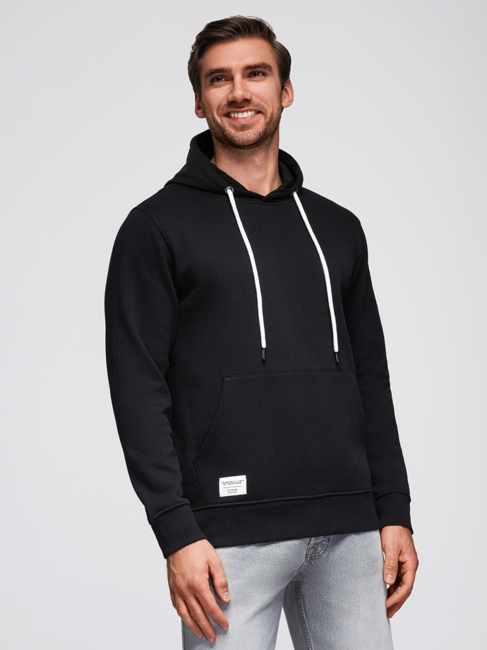 Bluza męska dresowa BASIC kangurka z kapturem - czarna V5 B1674