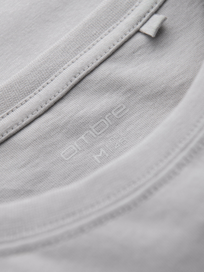 Men's cotton t-shirt with green patch on chest - light grey V2 OM-TSCT-0151