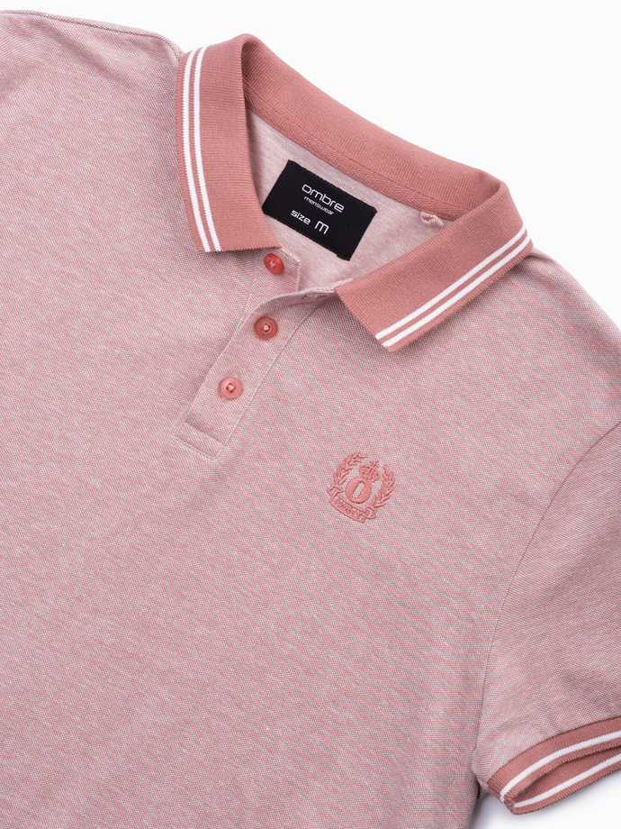 Men's melange polo shirt with contrasting collar - pink V2 S1618