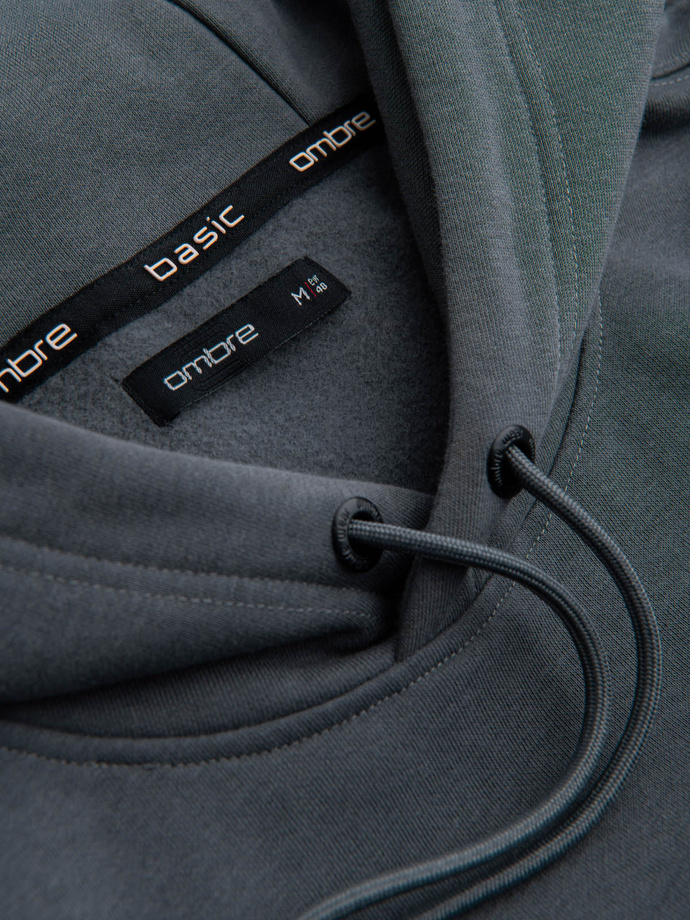 Bluza męska dresowa kangurka z kapturem BASIC – grafitowa V11 OM-SSBN-0161