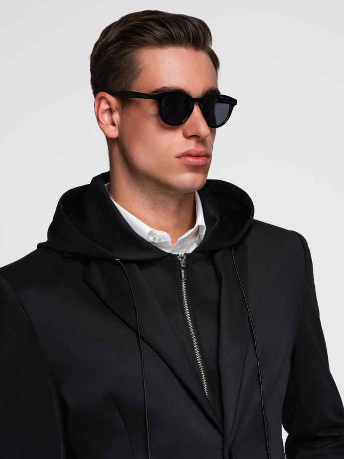 Men's blazer with detachable underlining and hood - black V1 OM-BLZB-0126
