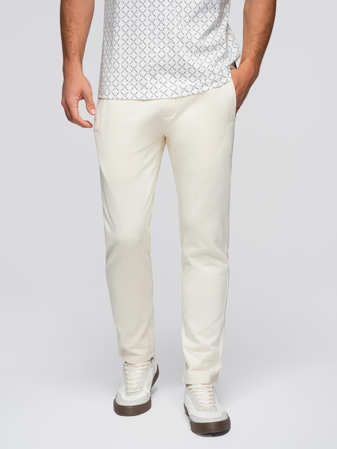 Men's sweatpants with unlined leg - cream V11 OM-PABS-0206