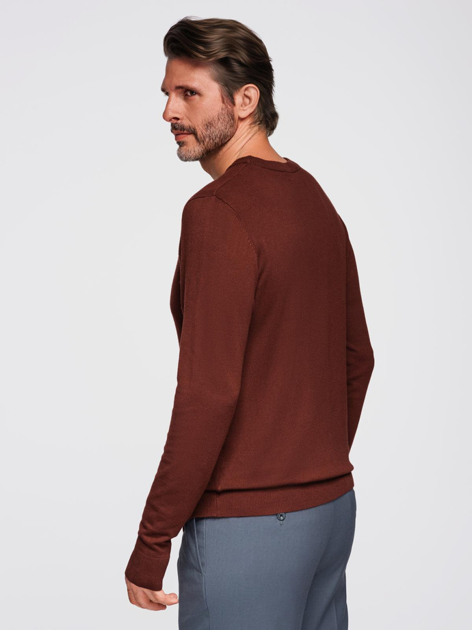 Men's sweater with round neckline in stretch knit with classic weave - maroon V4 OM-SWSW-0183
