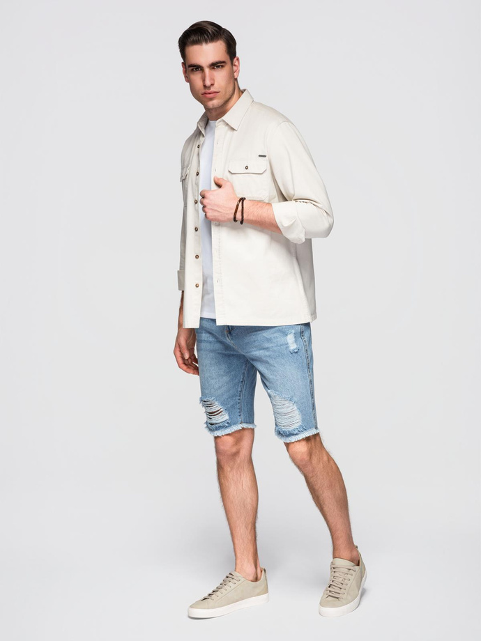 Men's short denim shorts with rips and holes - light blue V2 OM-SRDS-0157