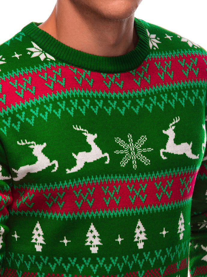 Men's Norwegian winter sweater with reindeer - green V1 EM-SWOS-0104