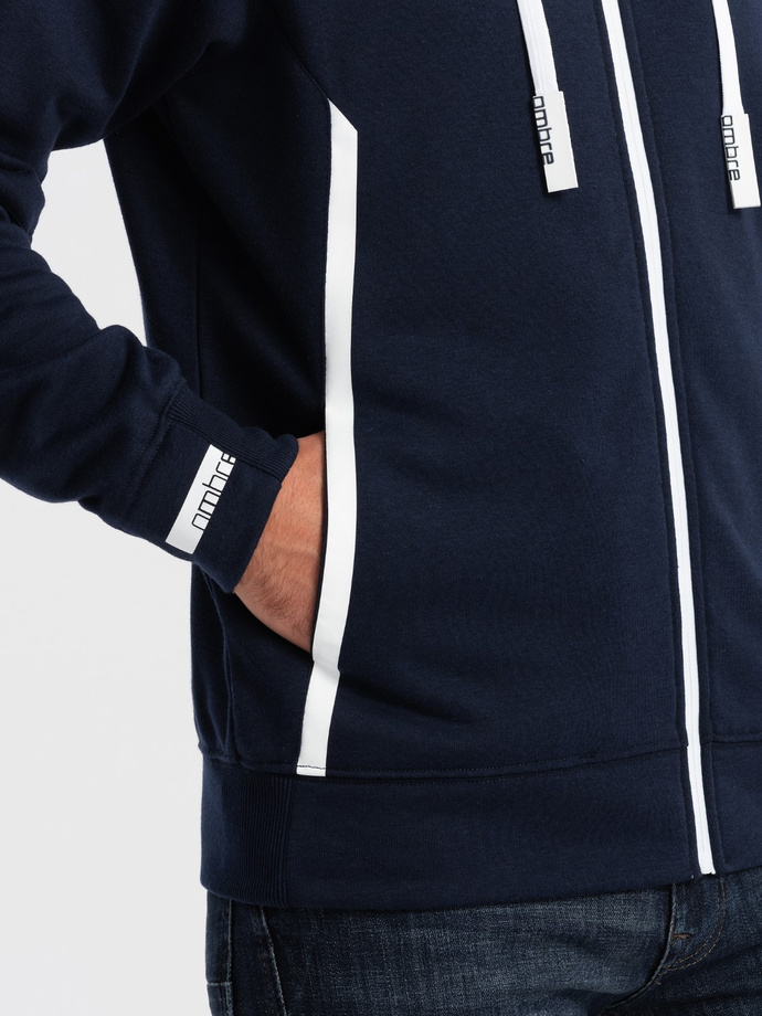 Men's unbuttoned hooded sweatshirt - navy blue V3 OM-SSZP-22FW-006
