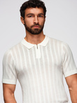 Men's openwork polo shirt with zipper at neckline - white V1 OM-POSS-0158
