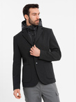 Men's jacket with high collar and hood - black V2 OM-BLZB-0133
