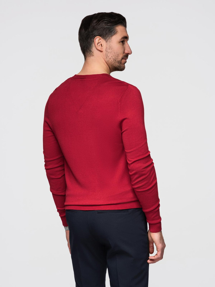 Męski elegancki sweter V-neck BASIC z wiskozą – czerwony V20 OM-SWBS-0107