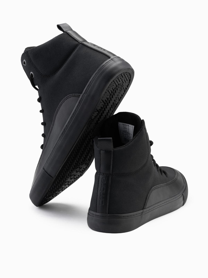 Men's ankle sneakers shoes with decorative tabs - black V4 OM-FOSH-0176