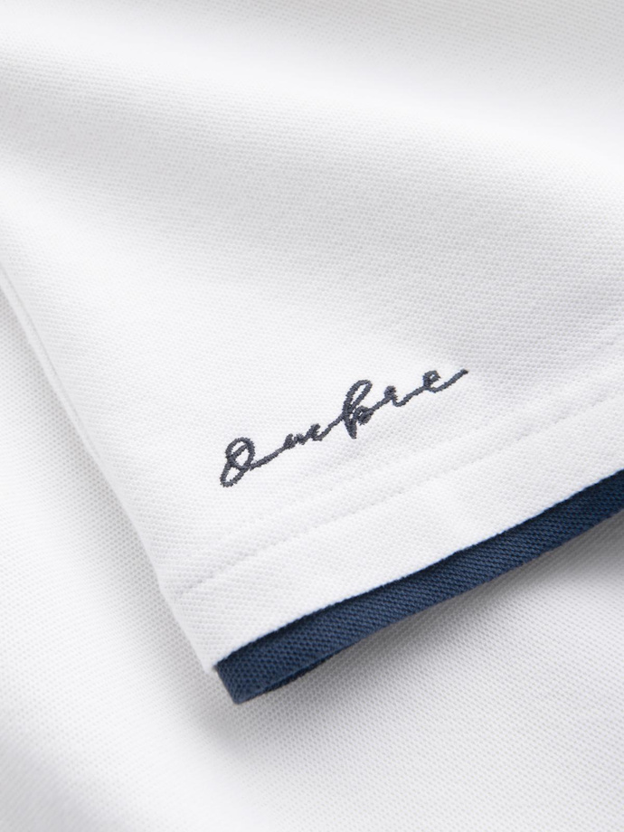 Men's cotton polo shirt with contrast trim - white V1 OM-POSS-0113