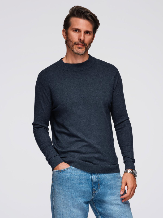 Men's knitted half turtleneck with viscose - navy blue V4 OM-SWTN-0125