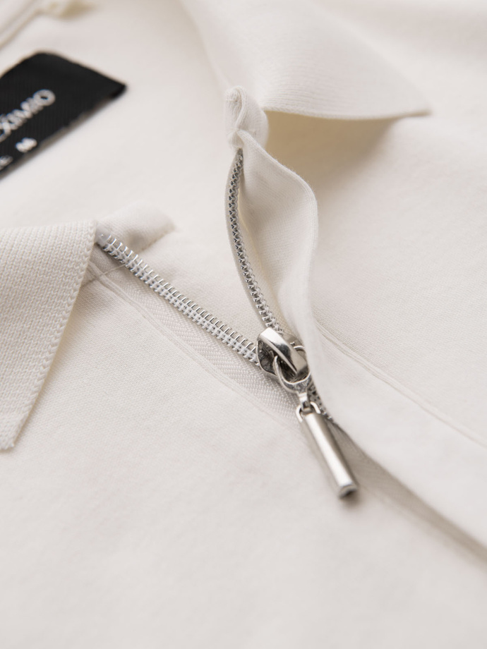 Men's polo shirt with zipper neckline - white V1 OM-POSS-0148