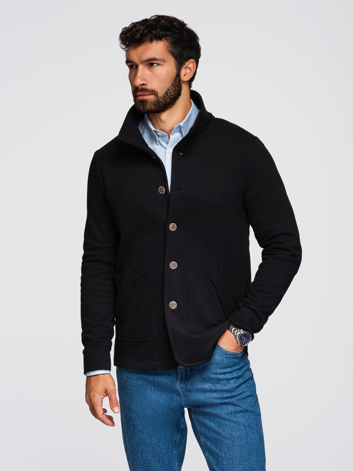 Washed men's sweatshirt with decorative stitching at the neckline - navy blue V4 OM-SSDS-0131